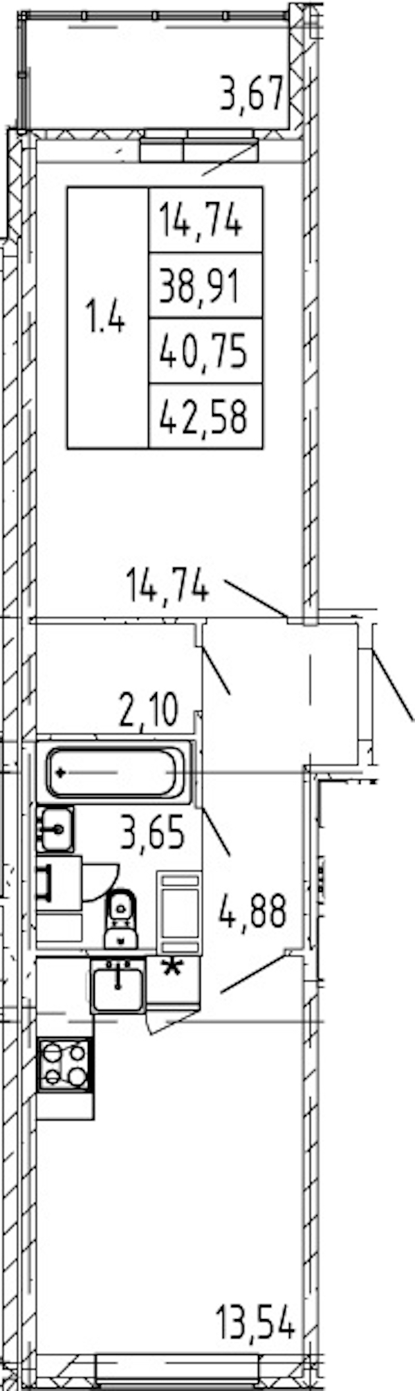 1-комнатная квартира 38.91 м², 3/12 эт., ЖК «Полис ЛАВрики»